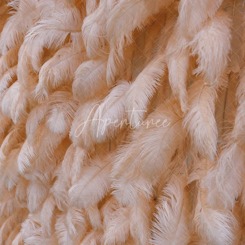 Aperturee - Aperturee Light Peach Feather Textured Artificial Flower Wall Elegant Fluffy Backdrop for Wedding Party Decor
