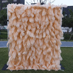 Aperturee - Aperturee Light Peach Feather Textured Artificial Flower Wall Elegant Fluffy Backdrop for Wedding Party Decor