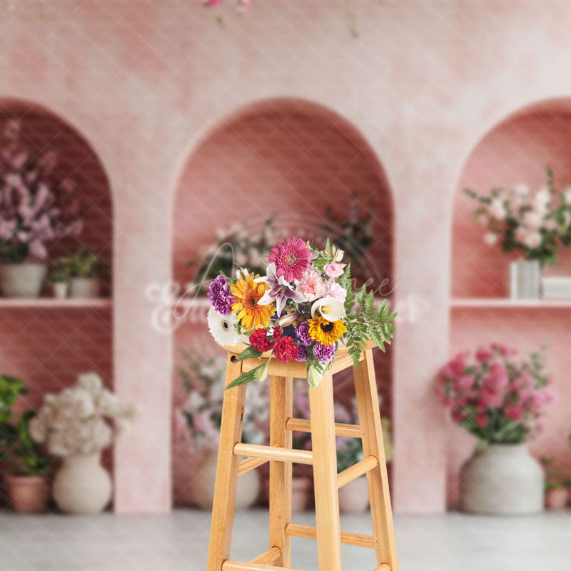 Aperturee - Aperturee Light Pink Arch Wall Potted Plant Summer Backdrop