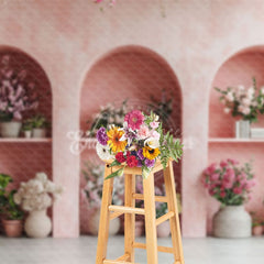 Aperturee - Aperturee Light Pink Arch Wall Potted Plant Summer Backdrop