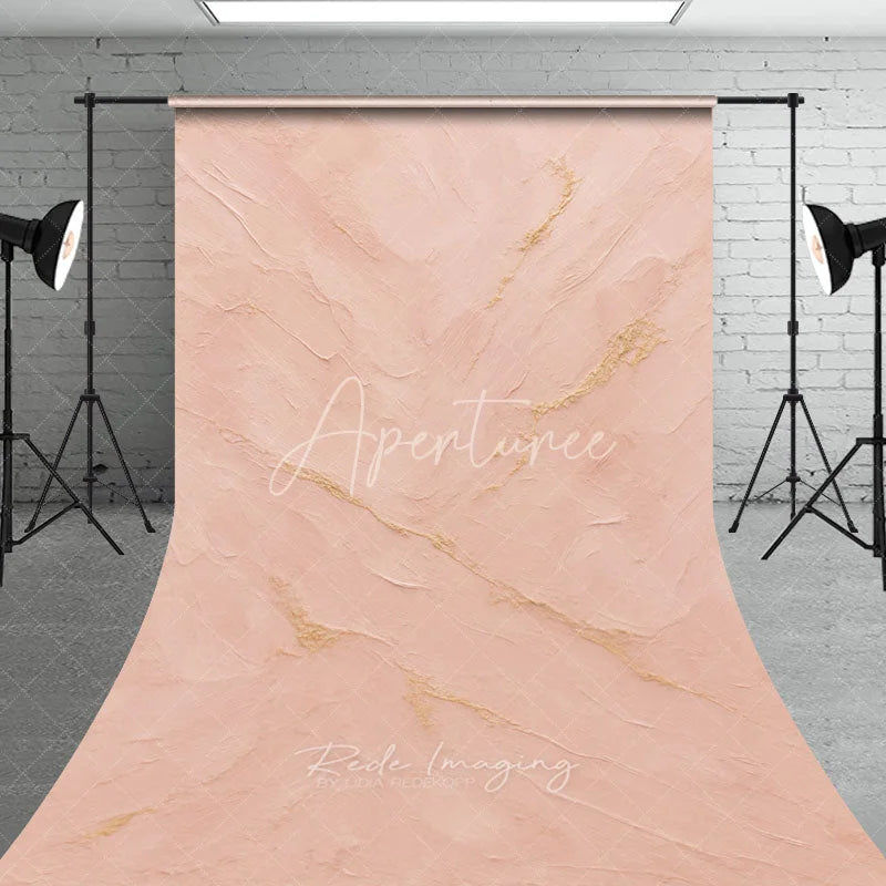 Aperturee - Aperturee Light Pink Textured Sweep Backdrop with Gold Accents Elegant Abstract Photography Background for Portraits