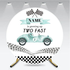 Aperturee - Aperturee Light Teal Vintage Race Car Two Fast Round Backdrop Checkered Flags Second Birthday Party Celebration