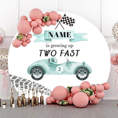 Aperturee - Aperturee Light Teal Vintage Race Car Two Fast Round Backdrop Checkered Flags Second Birthday Party Celebration