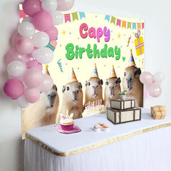 Aperturee - Aperturee Light Yellow Ribbon Cake Capy Birthday Party Backdrop