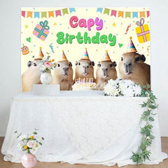 Aperturee - Aperturee Light Yellow Ribbon Cake Capy Birthday Party Backdrop