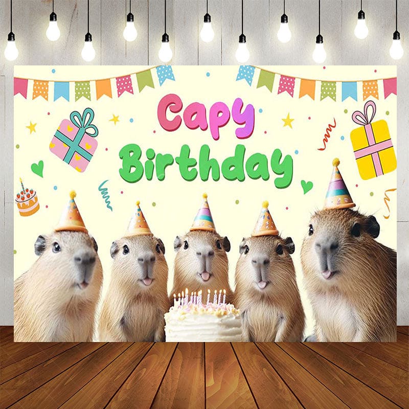 Aperturee - Aperturee Light Yellow Ribbon Cake Capy Birthday Party Backdrop