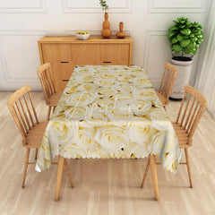 Aperturee - Aperturee Light Yellow Rose Rectangle Tablecloth with Blooming Flowers for Elegant Spring Wedding Reception