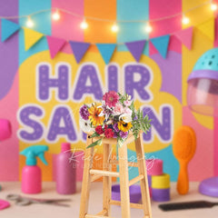 Aperturee - Aperturee Lighted Colorful Hair Salon Cake Smash Photo Backdrop