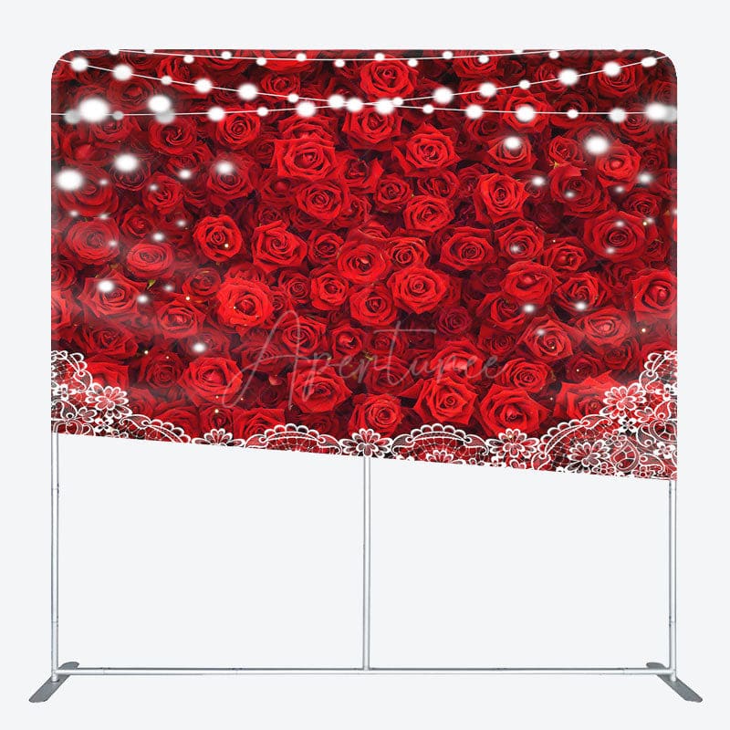 Aperturee - Aperturee Lighted Romantic Red Rose Lace Pillow Case Backdrop
