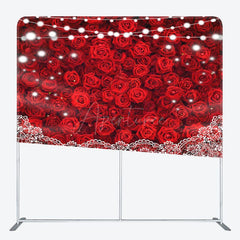 Aperturee - Aperturee Lighted Romantic Red Rose Lace Pillow Case Backdrop