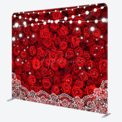 Aperturee - Aperturee Lighted Romantic Red Rose Lace Pillow Case Backdrop