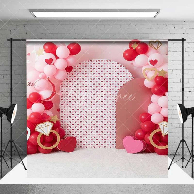 Aperturee - Aperturee Lipstick Kiss Marks Room Set Backdrop Red Pink Balloons and Diamond Ring Spa Party Background
