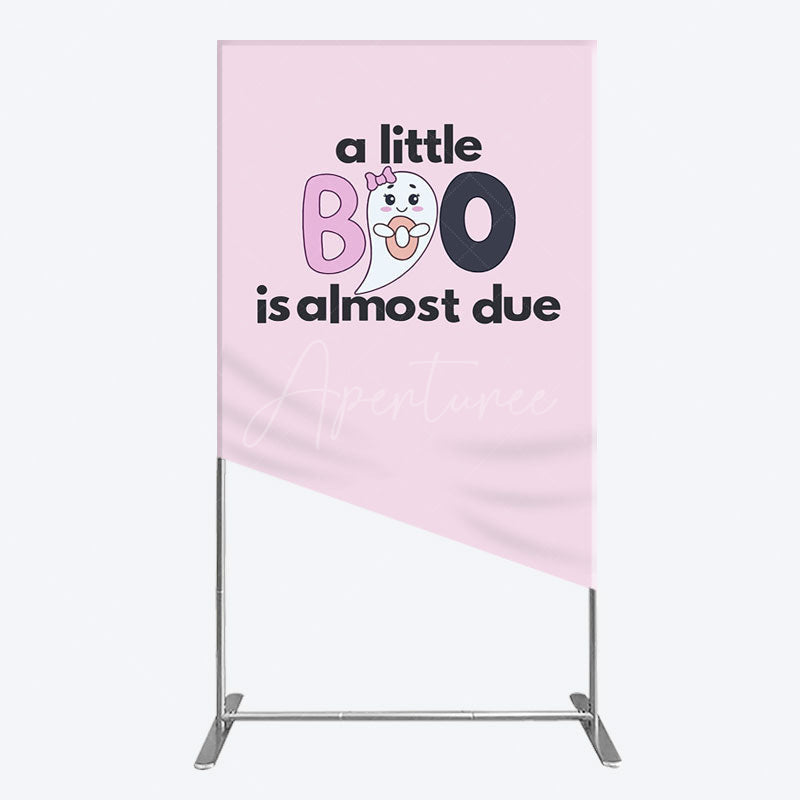 Aperturee - Aperturee Little Boo Almost Due Pink Baby Shower Rectangle Backdrop
