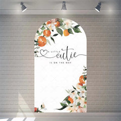 Aperturee - Aperturee Little Cutie Is On The Way Baby Shower Arch Backdrop Fruit Orange With Leaves Vibrant Party Decor