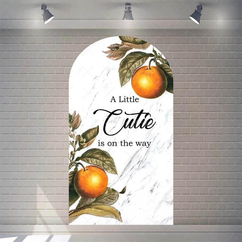 Aperturee - Aperturee Little Cutie Is On The Way Baby Shower Arch Backdrop Fruit Orange With Leaves Vibrant Party Decor