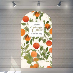 Aperturee - Aperturee Little Cutie Is On The Way Baby Shower Arch Backdrop Fruit Orange With Leaves Vibrant Party Decor