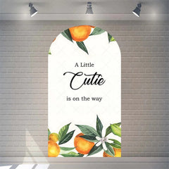 Aperturee - Aperturee Little Cutie Is On The Way Baby Shower Arch Backdrop Fruit Orange With Leaves Vibrant Party Decor