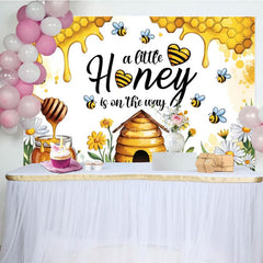 Aperturee - Aperturee Little Honey Is On The Way Cute Baby Shower Backdrop