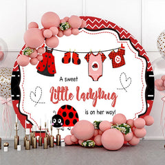 Aperturee - Aperturee Little Ladybug Round Backdrop Red Polka Dot and Bug Clothing Baby Shower Decoration