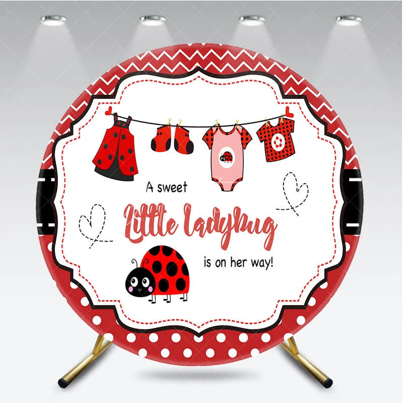 Aperturee - Aperturee Little Ladybug Round Backdrop Red Polka Dot and Bug Clothing Baby Shower Decoration