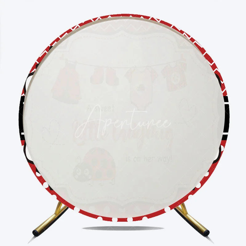 Aperturee - Aperturee Little Ladybug Round Backdrop Red Polka Dot and Bug Clothing Baby Shower Decoration