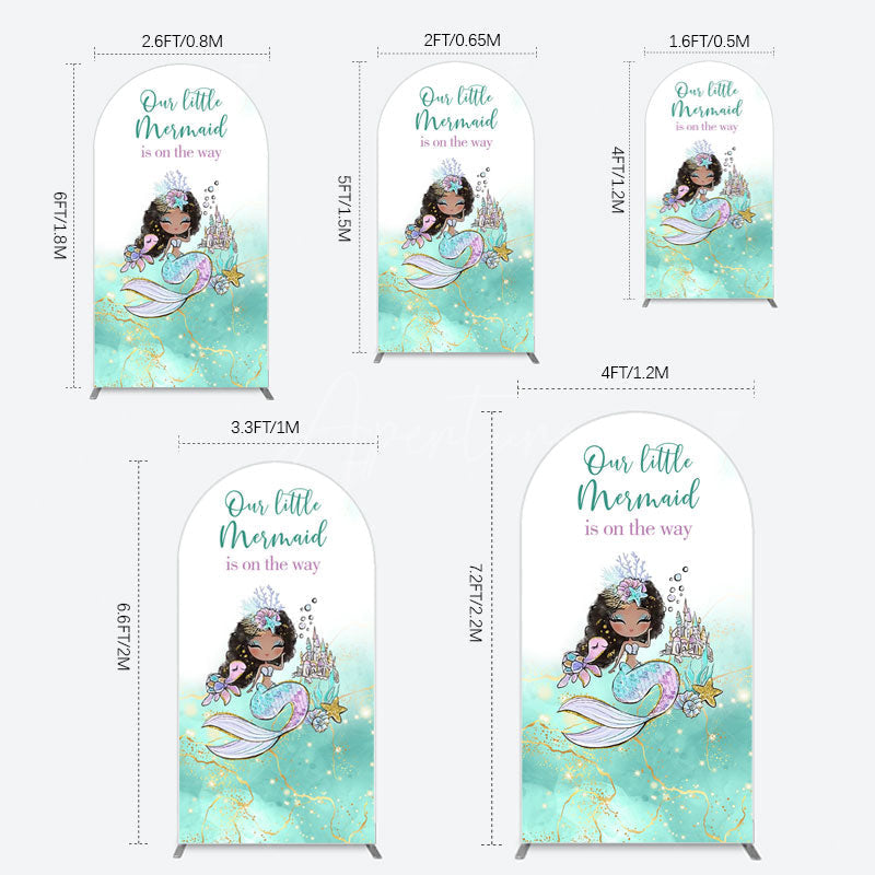 Aperturee - Aperturee Little Mermaid Aqua Green Baby Shower Arch Backdrop