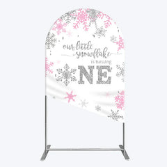Aperturee - Aperturee Little Snowflake 1st Birthday Arch Backdrop Pink Silver Winter Girl