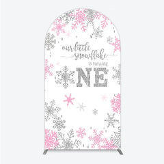 Aperturee - Aperturee Little Snowflake 1st Birthday Arch Backdrop Pink Silver Winter Girl