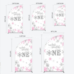 Aperturee - Aperturee Little Snowflake 1st Birthday Half Moon Arch Backdrop Pink Silver Winter Girl