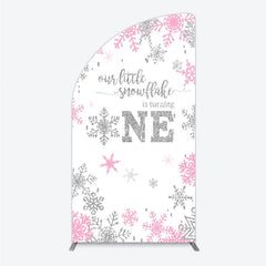 Aperturee - Aperturee Little Snowflake 1st Birthday Half Moon Arch Backdrop Pink Silver Winter Girl