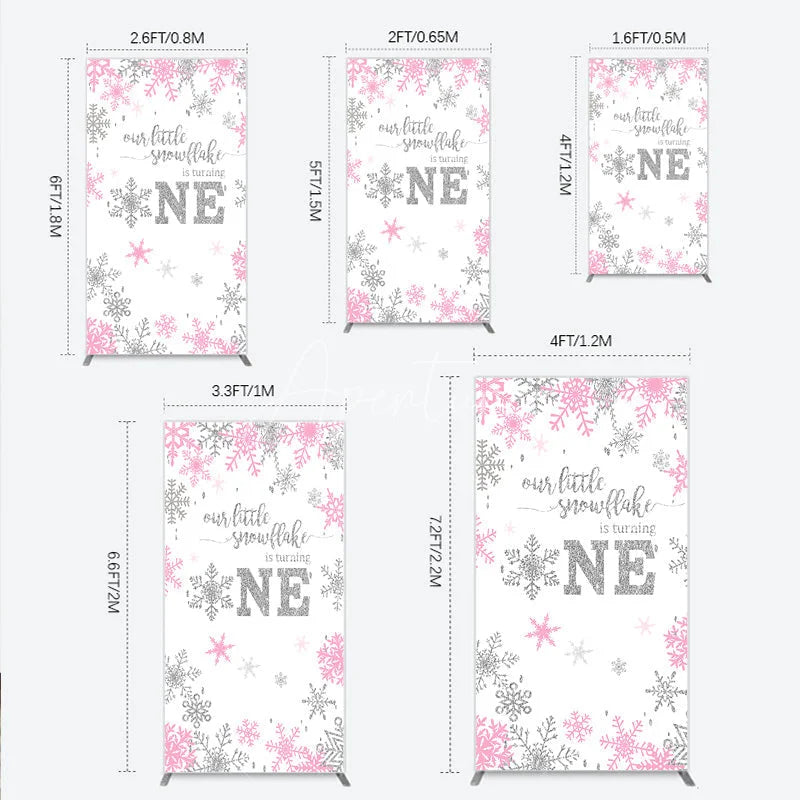 Aperturee - Aperturee Little Snowflake 1st Birthday Rectangle Backdrop Pink Silver Winter Girl
