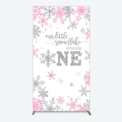 Aperturee - Aperturee Little Snowflake 1st Birthday Rectangle Backdrop Pink Silver Winter Girl