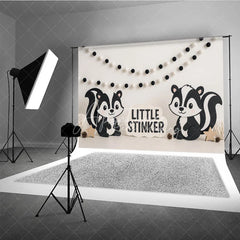 Aperturee - Aperturee Little Stinker Cartoon Skunk Photo Backdrop Woodland Animal Birthday Photography Background