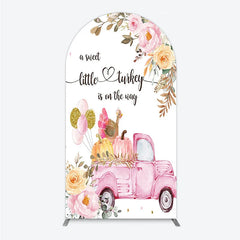 Aperturee - Aperturee Little Turkey Baby Shower Arch Backdrop Pink Truck Pumpkin Fall Party Decoration Thanksgiving Floral Background