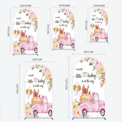 Aperturee - Aperturee Little Turkey Baby Shower Arch Backdrop Pink Truck Pumpkin Fall Party Decoration Thanksgiving Floral Background