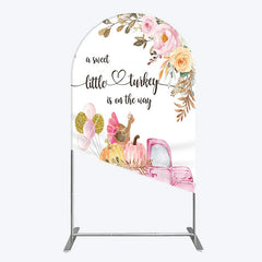 Aperturee - Aperturee Little Turkey Baby Shower Arch Backdrop Pink Truck Pumpkin Fall Party Decoration Thanksgiving Floral Background