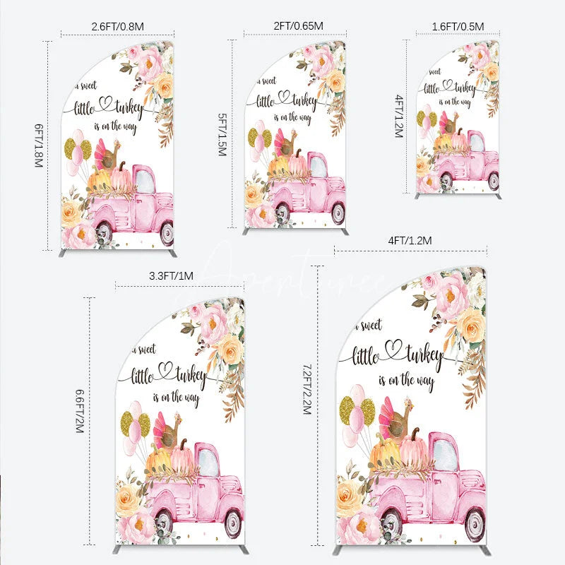 Aperturee - Aperturee Little Turkey Baby Shower Half Moon Arch Backdrop Pink Truck Pumpkin Fall Party Decoration Thanksgiving Floral