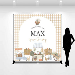 Aperturee Aperturee Locally Grown Baby Shower Backdrop Farmers Market and Vegetable Stand Personalized Little Sprout Welcome Sign