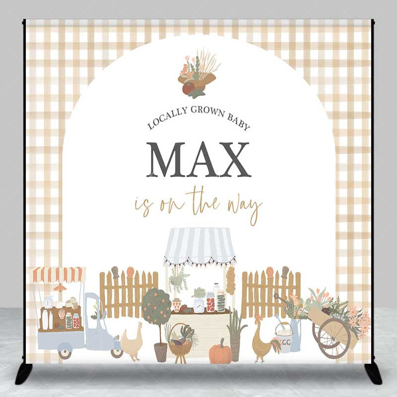 Aperturee Aperturee Locally Grown Baby Shower Backdrop Farmers Market and Vegetable Stand Personalized Little Sprout Welcome Sign
