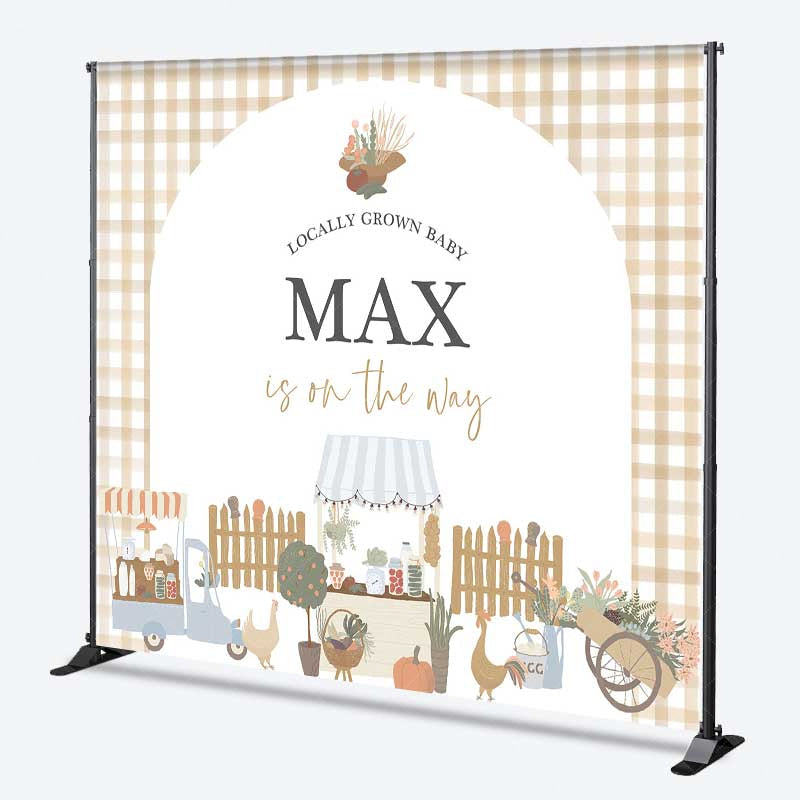 Aperturee Aperturee Locally Grown Baby Shower Backdrop Farmers Market and Vegetable Stand Personalized Little Sprout Welcome Sign