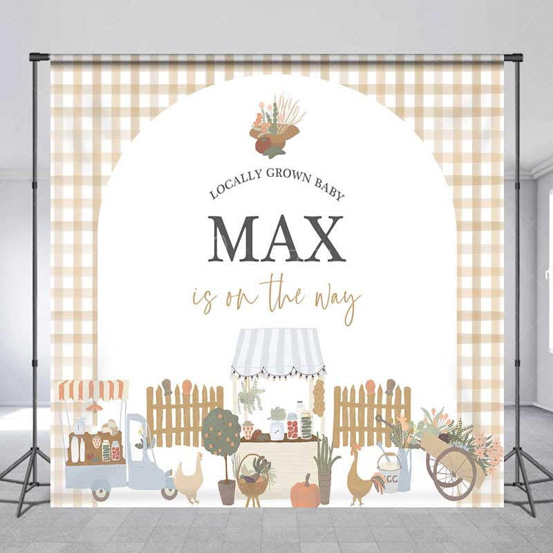 Aperturee Aperturee Locally Grown Baby Shower Backdrop Farmers Market and Vegetable Stand Personalized Little Sprout Welcome Sign
