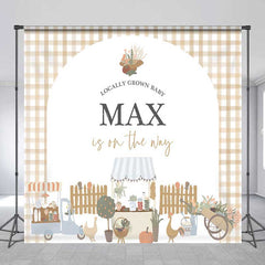 Aperturee Aperturee Locally Grown Baby Shower Backdrop Farmers Market and Vegetable Stand Personalized Little Sprout Welcome Sign