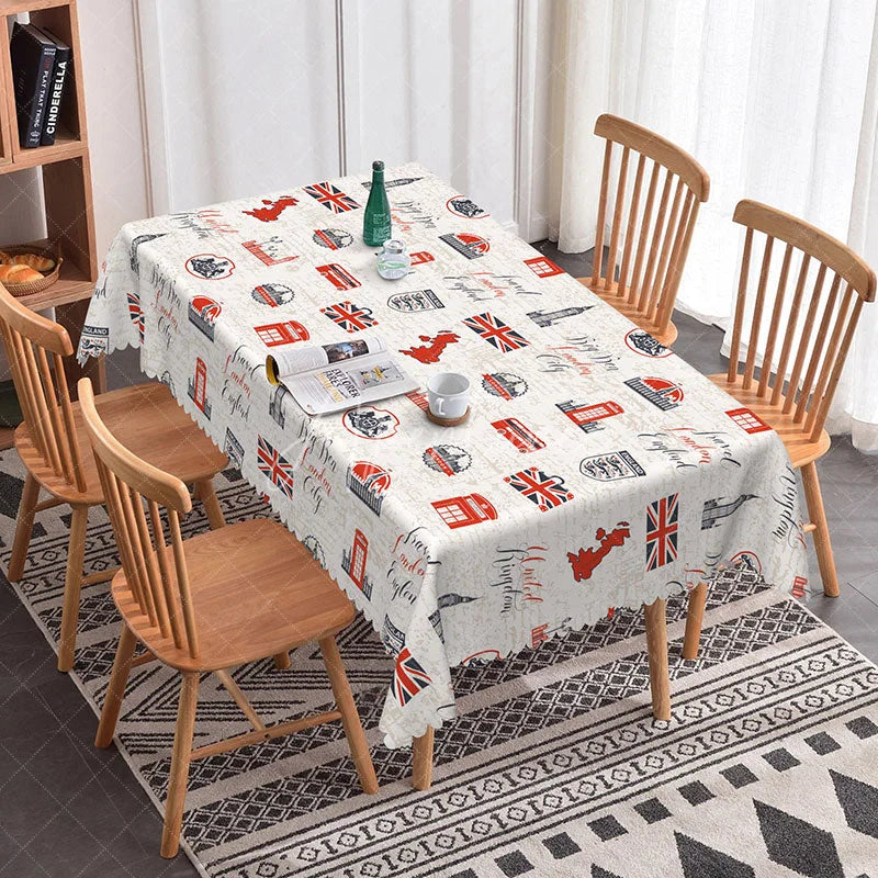 Aperturee - Aperturee London Travel Landmark Rectangle Tablecloth Union Jack Big Ben Red Bus British Theme Kitchen Dining Decor