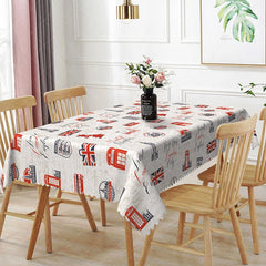 Aperturee - Aperturee London Travel Landmark Rectangle Tablecloth Union Jack Big Ben Red Bus British Theme Kitchen Dining Decor