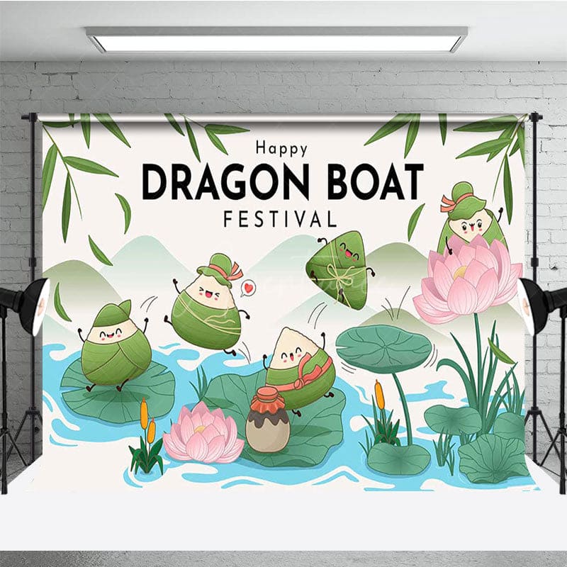Aperturee - Aperturee Lotus Leaf Zongzi Happy Dragon Boat Festival Backdrop