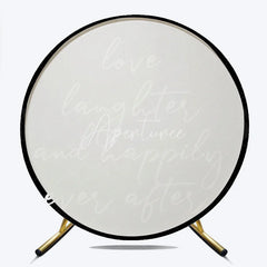 Aperturee - Aperturee Love Laughter and Happily Ever After Round Backdrop Black and White Wedding Ceremony and Reception Decoration