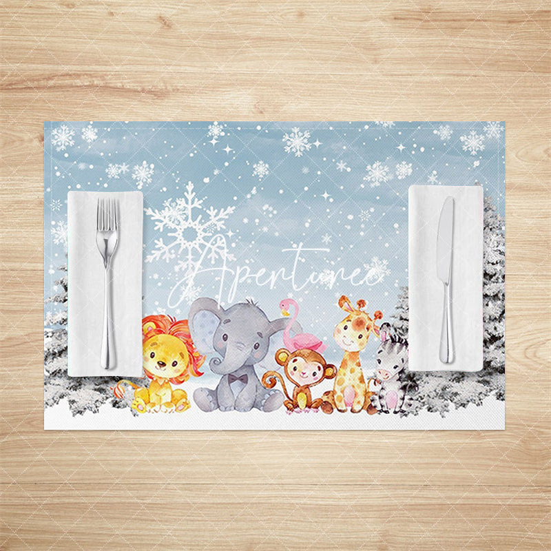 Aperturee - Aperturee Lovely Animals Trees Snow Winter Set Of 4 Placemats
