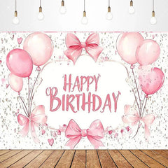 Aperturee - Aperturee Lovely Bows Balloons Happy Birthday Backdrop Charming Pink Decor Perfect for Girls
