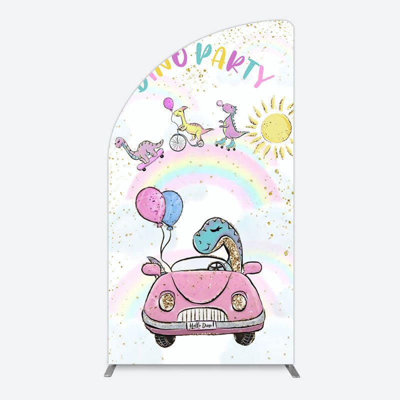Aperturee - Aperturee Lovely Cartoon Sunny Rainbow Birthday Half Moon Arch Backdrop