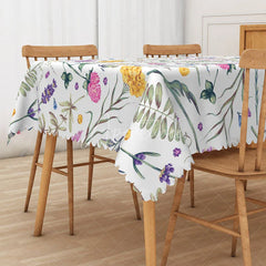 Aperturee - Aperturee Lovely Floral Rectangle Tablecloth with Cute Plant Pattern for Whimsical Garden and Kids Party Decor